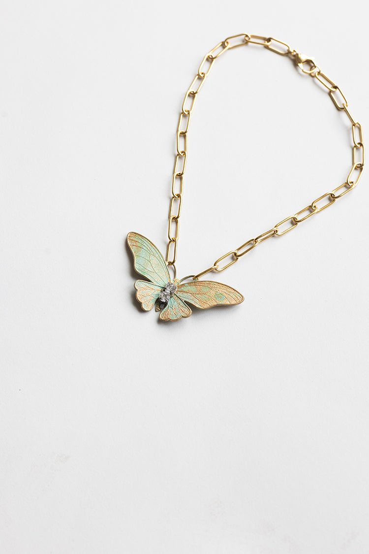 Green Vintage Inspired Butterfly Pendant Necklace - Flea Style