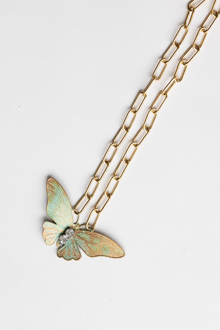 Green Vintage Inspired Butterfly Pendant Necklace - Flea Style