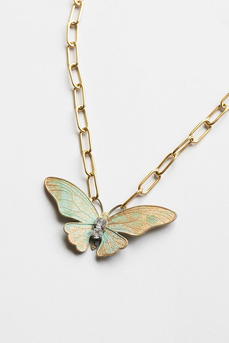 Green Vintage Inspired Butterfly Pendant Necklace - Flea Style