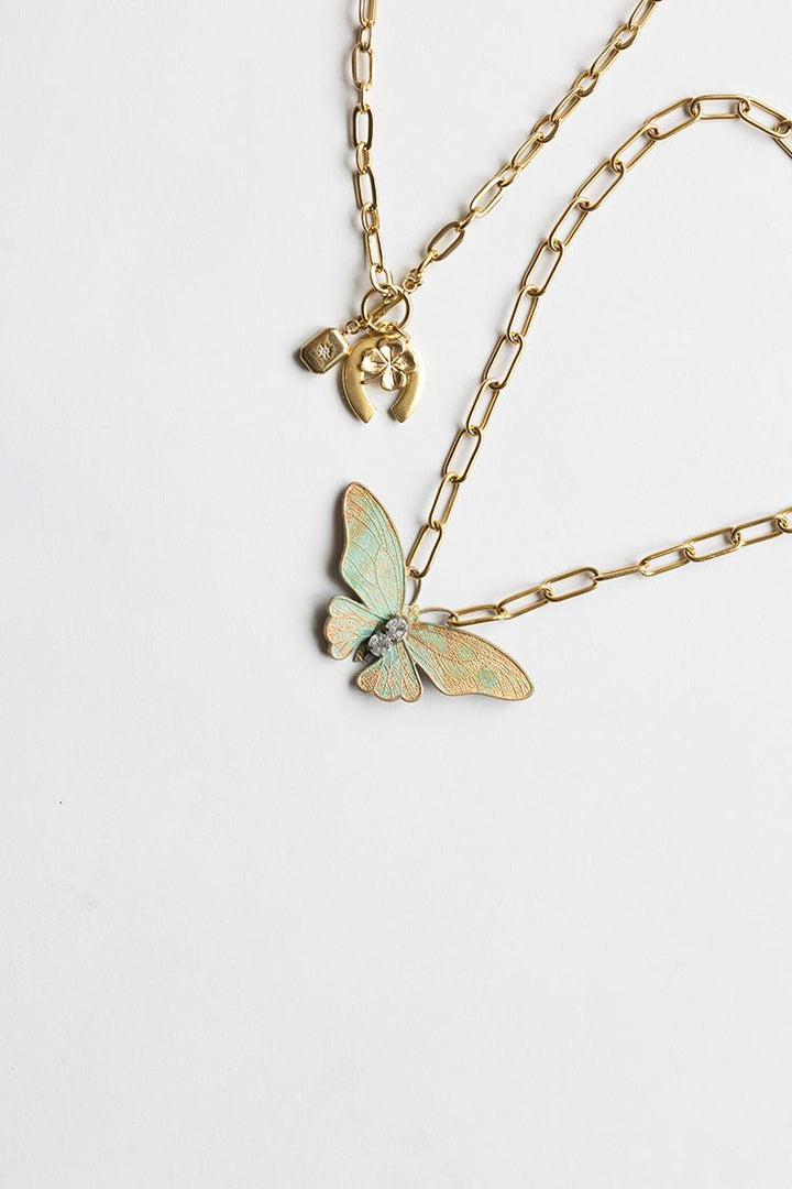 Green Vintage Inspired Butterfly Pendant Necklace - Flea Style