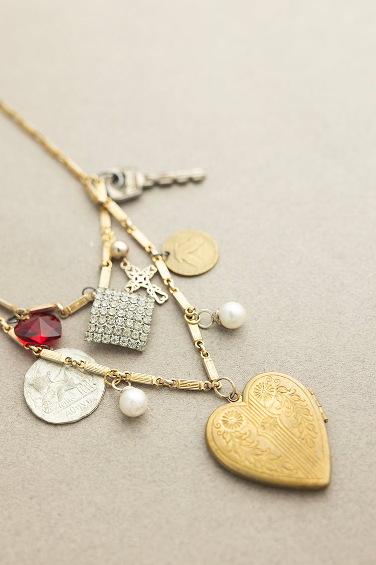 Heart Locket Vintage Charm Necklace - Flea Style