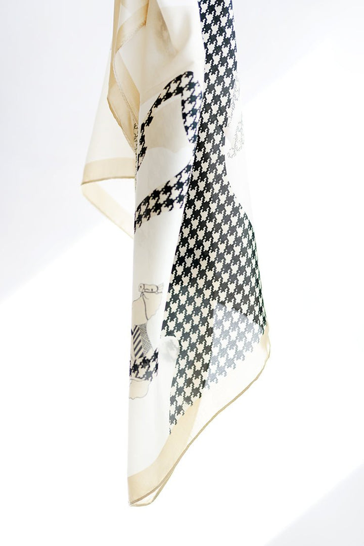 Ivory and Black Houndstooth Horse Square Scarf - Flea Style