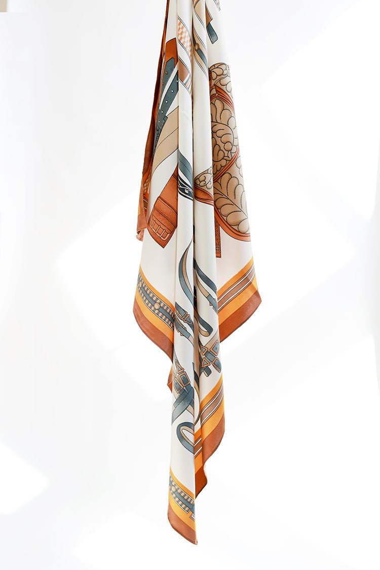 Ivory and Orange Horse Harness Large Square Scarf - Flea Style