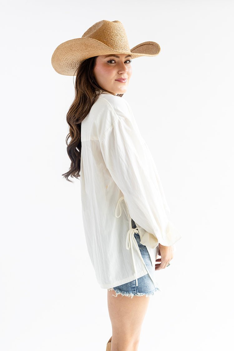 Ivory Button - Up Side Tie Top - Flea Style