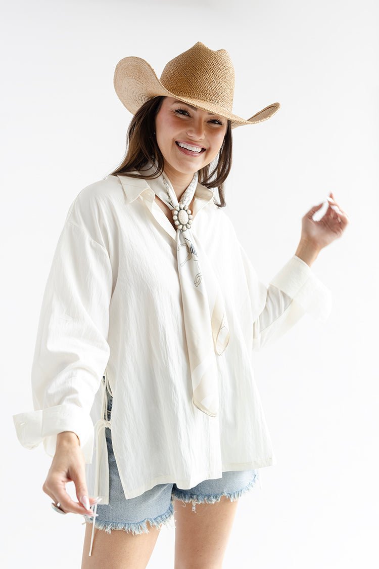 Ivory Button - Up Side Tie Top - Flea Style