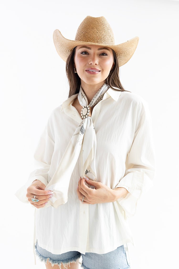 Ivory Button - Up Side Tie Top - Flea Style