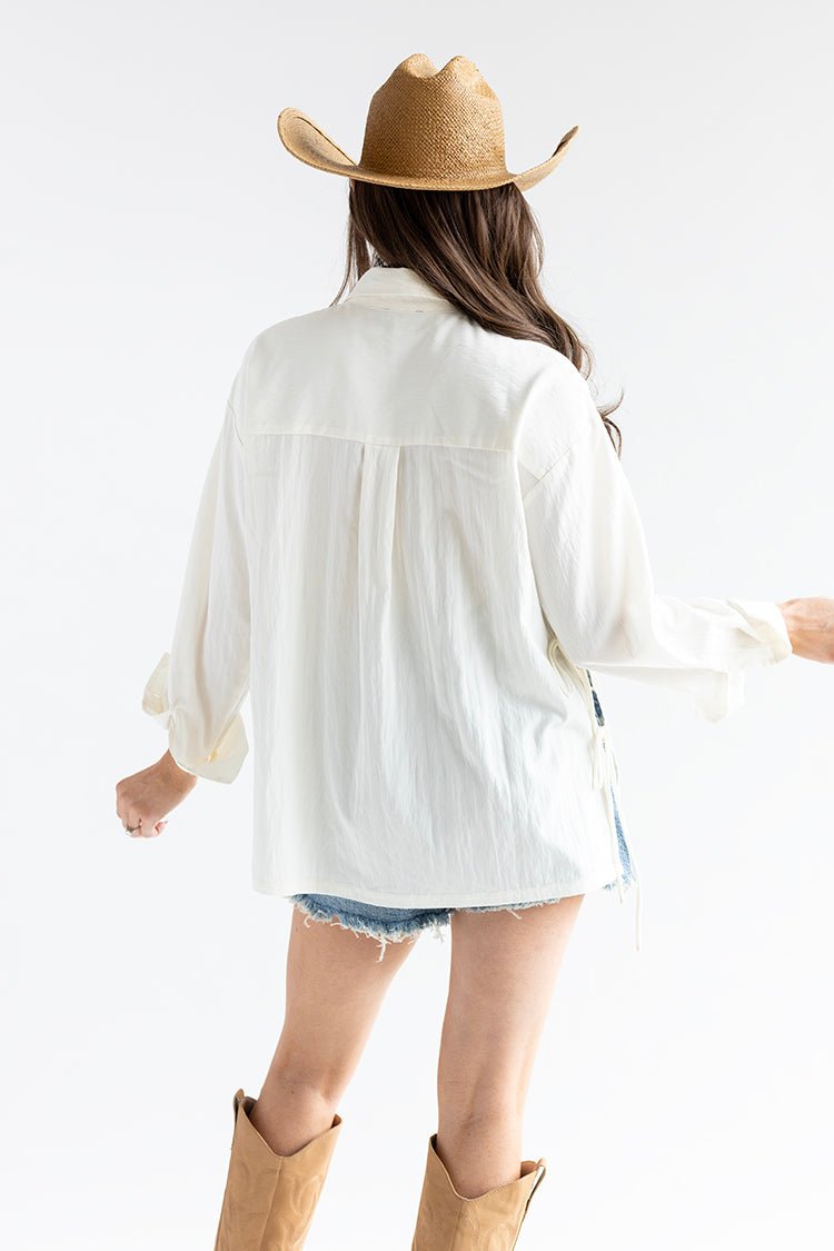 Ivory Button - Up Side Tie Top - Flea Style