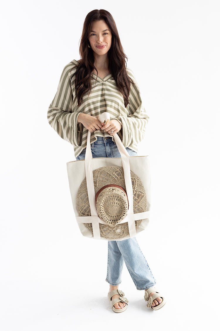 Ivory Canvas Hat Holder Tote Bag - Flea Style