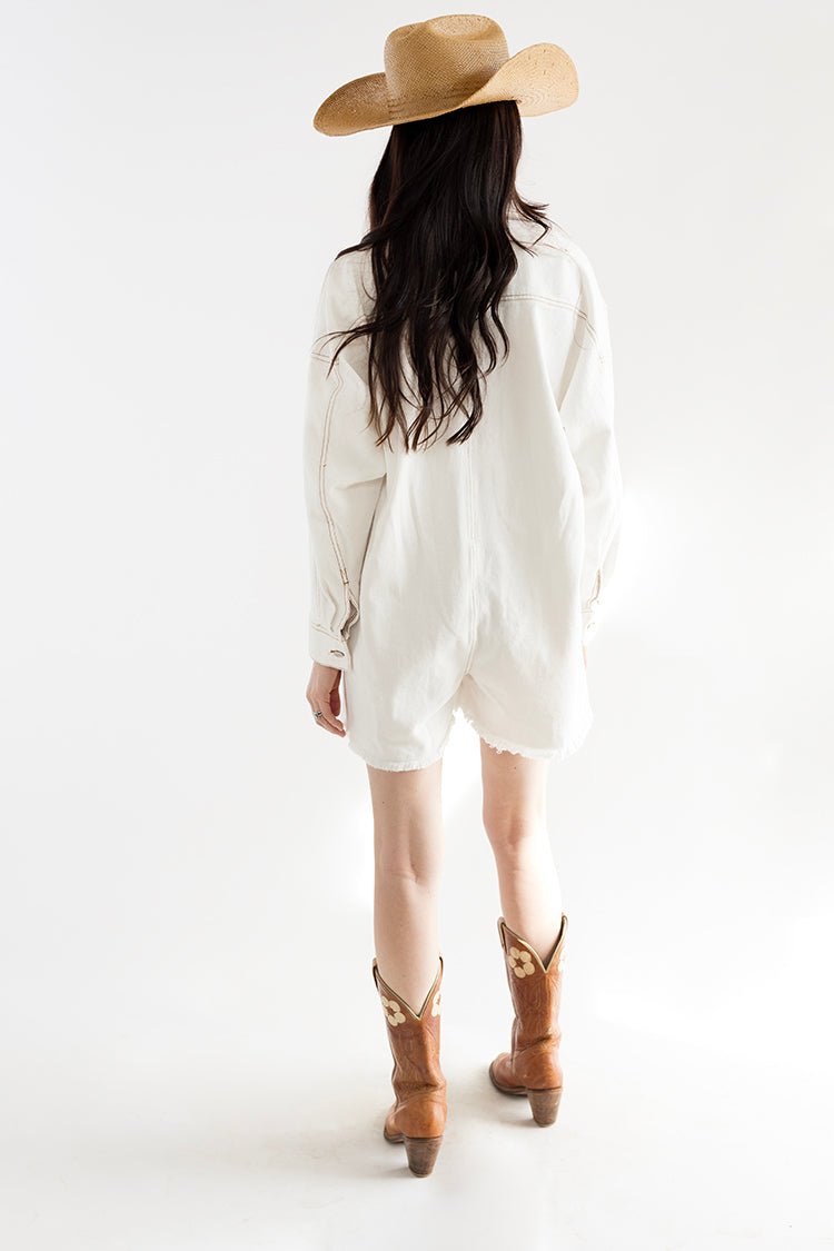 Ivory Denim Frayed Hem Romper - Flea Style