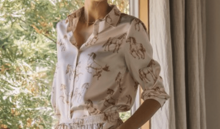 Ivory Horse Print Button Down Blouse - Flea Style