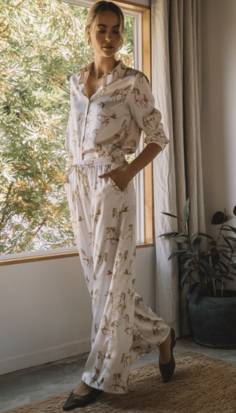 Ivory Horse Print Button Down Blouse - Flea Style