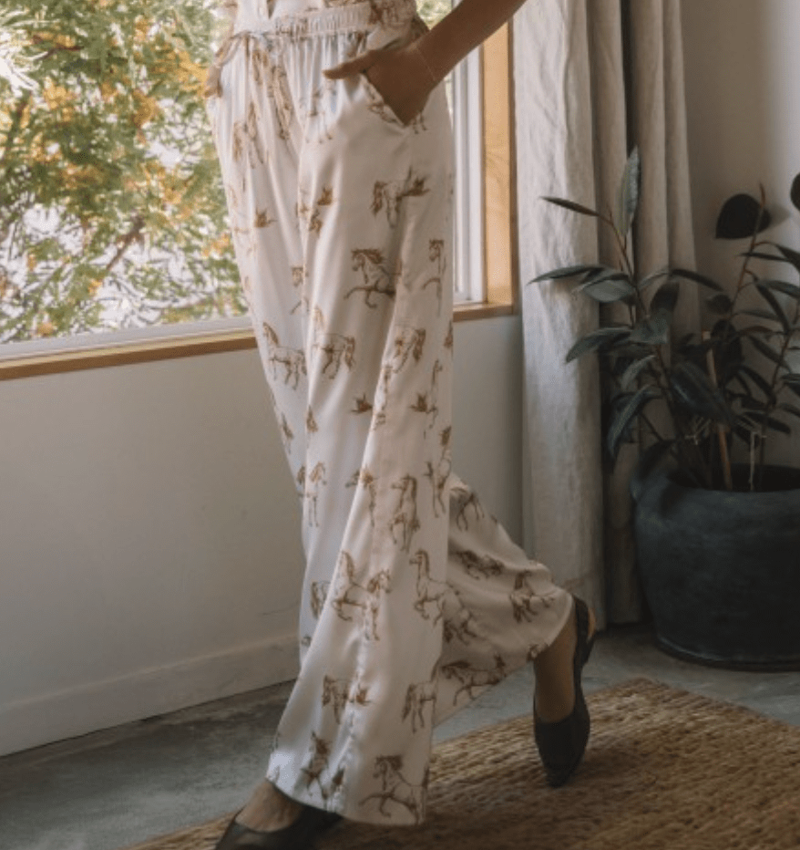 Ivory Horse Print Wide Leg Pants - Flea Style
