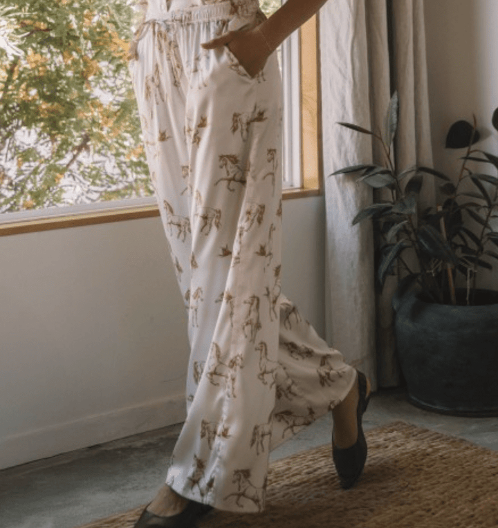 Ivory Horse Print Wide Leg Pants - Flea Style