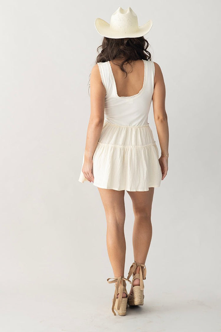 Ivory Jersey Drop Waist Mini Dress - Flea Style