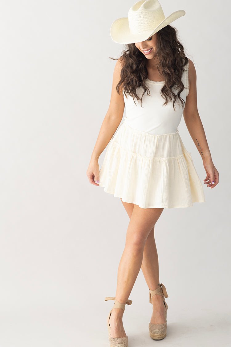 Ivory Jersey Drop Waist Mini Dress - Flea Style