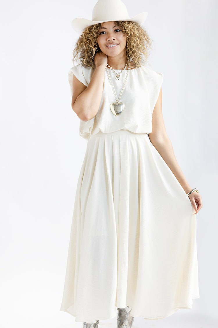 Ivory Pleated Midi Skirt - Flea Style