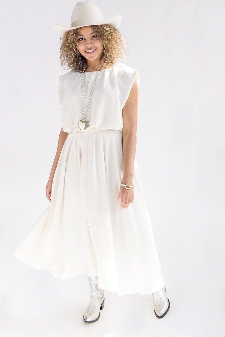 Ivory Pleated Midi Skirt - Flea Style