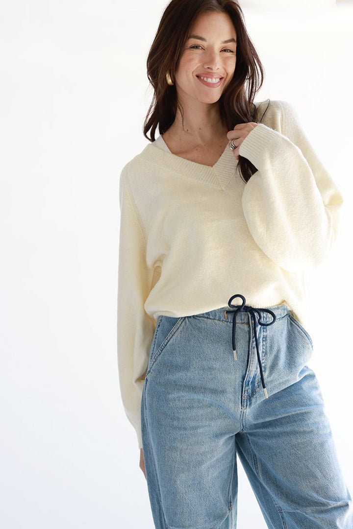 Ivory V - Neck Sweater - Flea Style