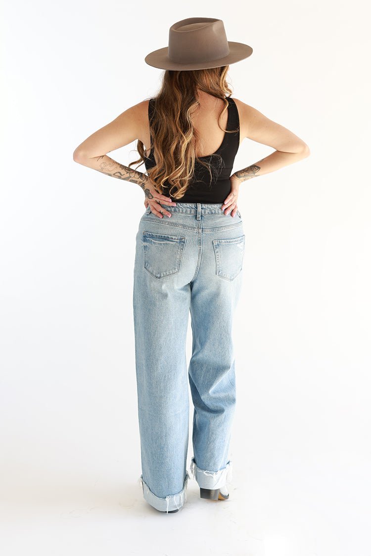 Light Wash Cuffed Wide Leg Jeans - Flea Style