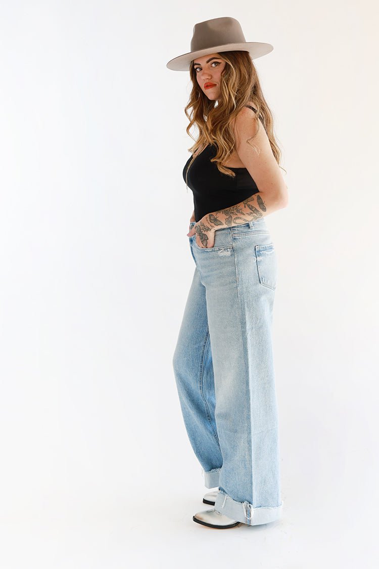 Light Wash Cuffed Wide Leg Jeans - Flea Style