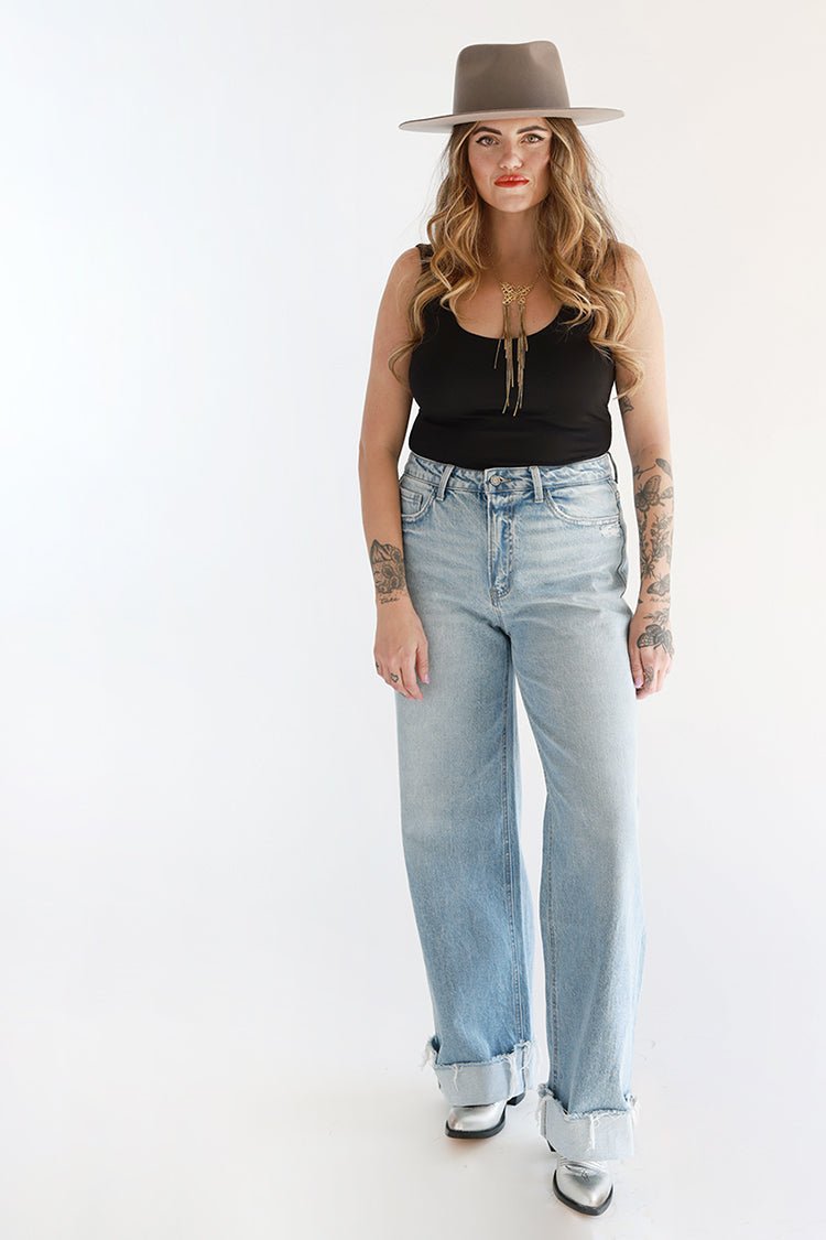 Light Wash Cuffed Wide Leg Jeans - Flea Style