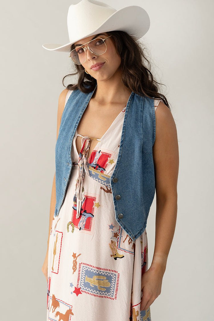 Light Wash Snap Button Denim Vest - Flea Style