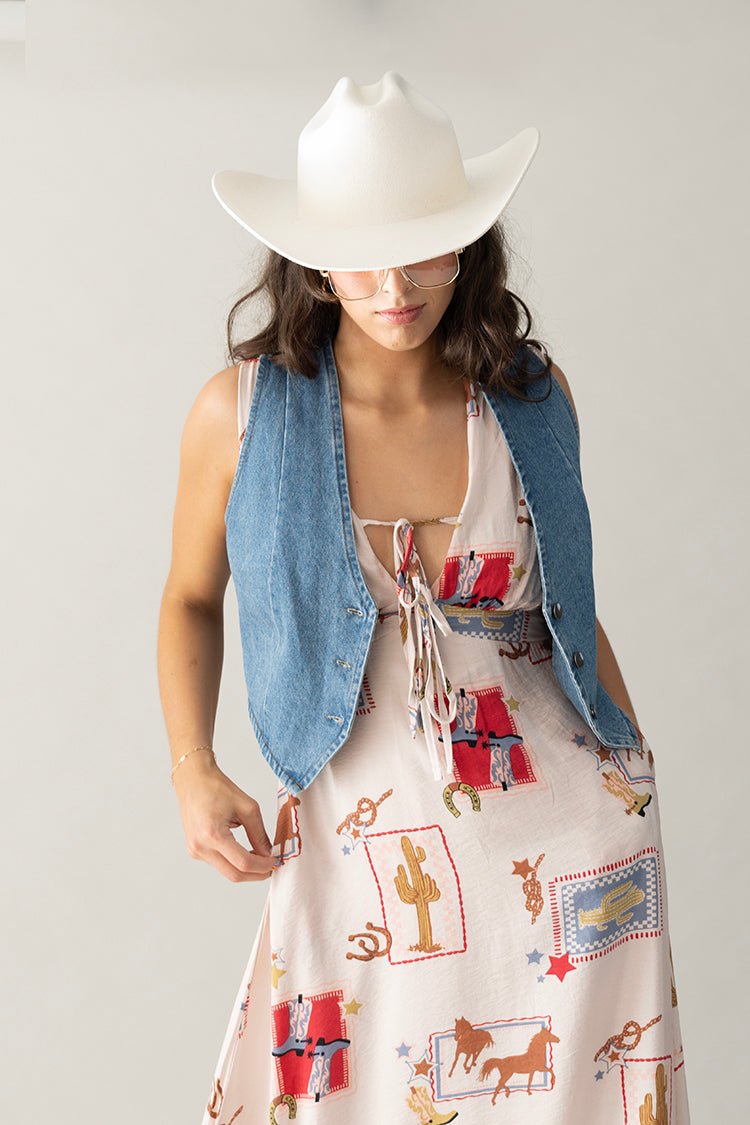Light Wash Snap Button Denim Vest - Flea Style