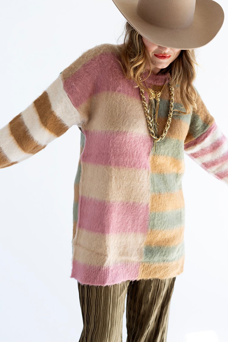 Longline Multi - Color Striped Sweater - Flea Style