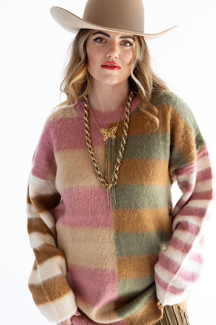 Longline Multi - Color Striped Sweater - Flea Style