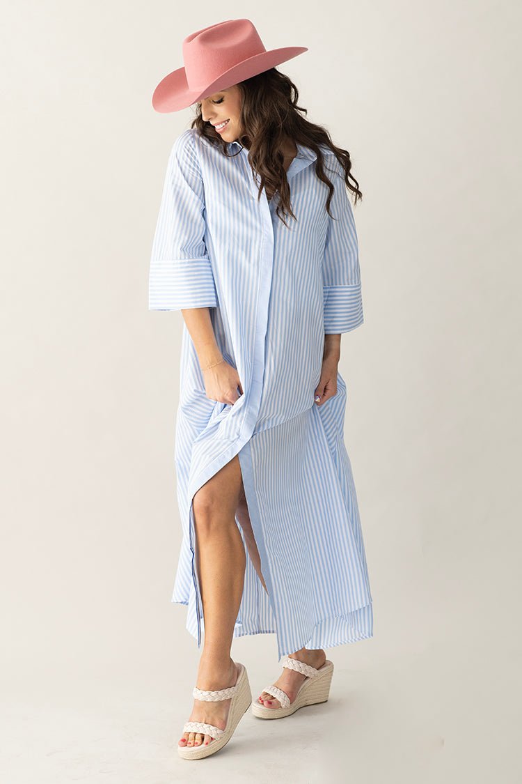 Loose Fitting Striped Maxi Shirt Dress - Flea Style