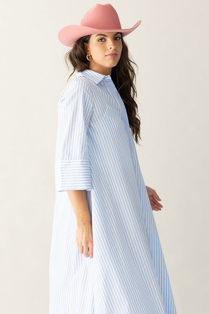 Loose Fitting Striped Maxi Shirt Dress - Flea Style