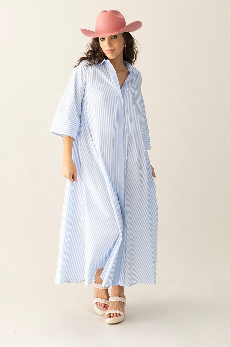 Loose Fitting Striped Maxi Shirt Dress - Flea Style