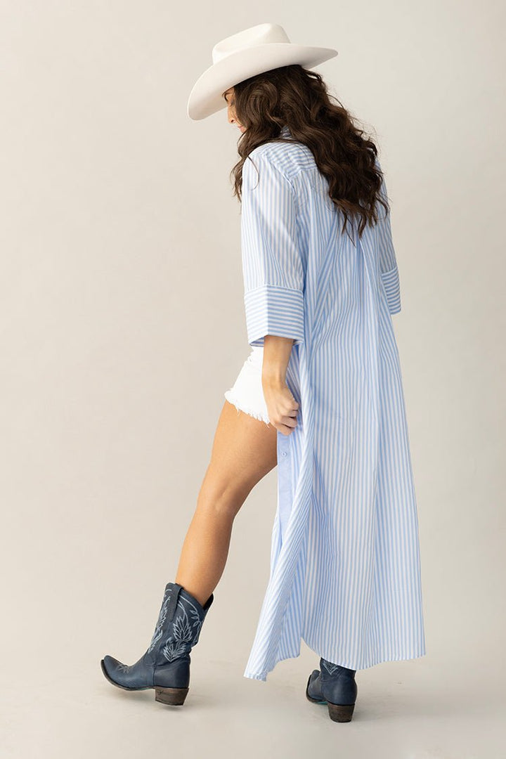 Loose Fitting Striped Maxi Shirt Dress - Flea Style