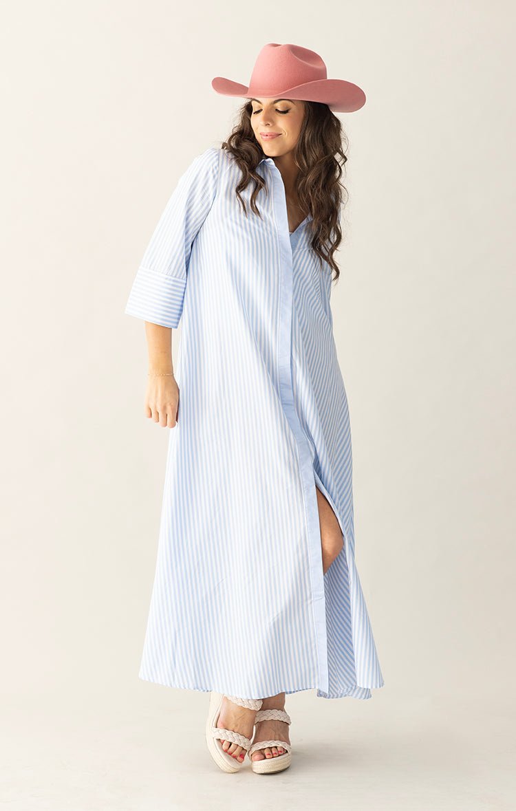 Loose Fitting Striped Maxi Shirt Dress - Flea Style