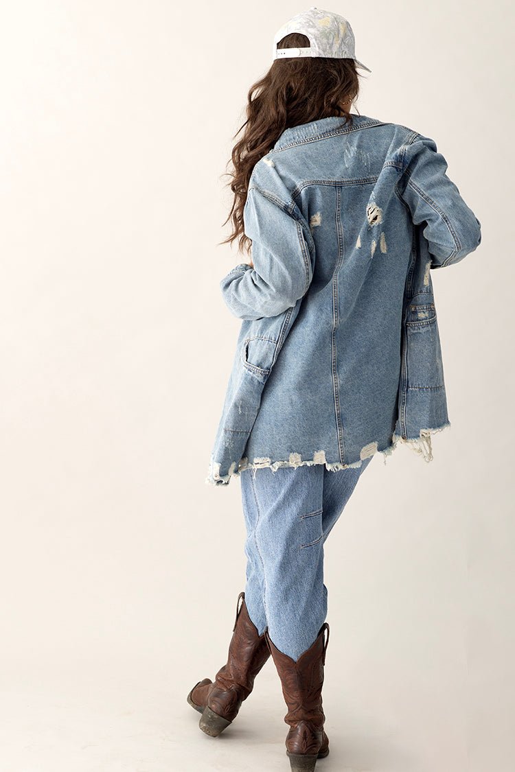 Medium Washed Denim Western Shacket - Flea Style