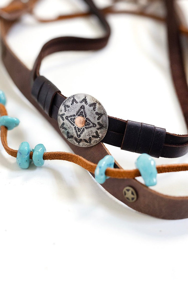 Mixed Metal Concho Brown Leather Hat Band - Flea Style
