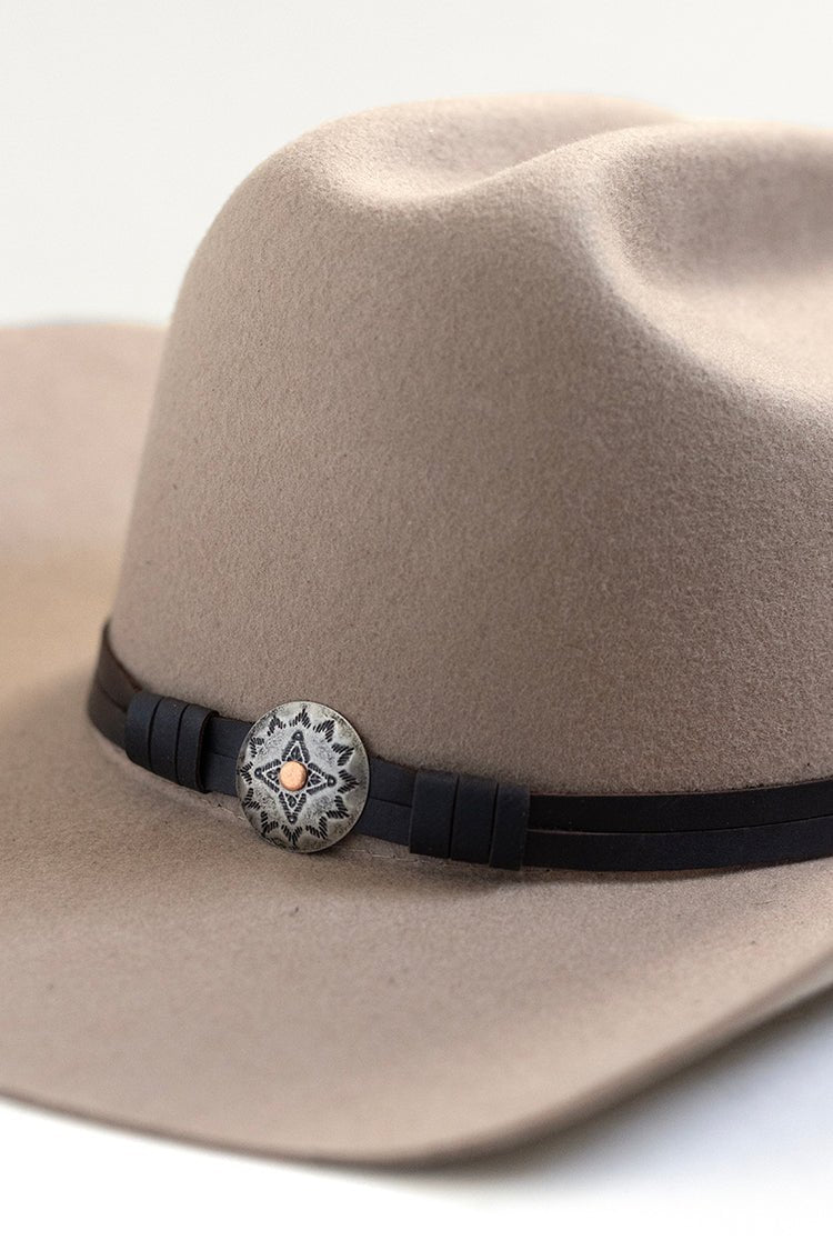 Mixed Metal Concho Brown Leather Hat Band - Flea Style