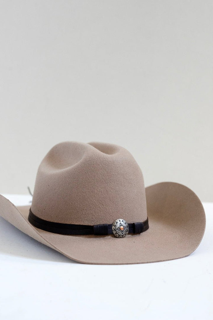 Mixed Metal Concho Brown Leather Hat Band - Flea Style