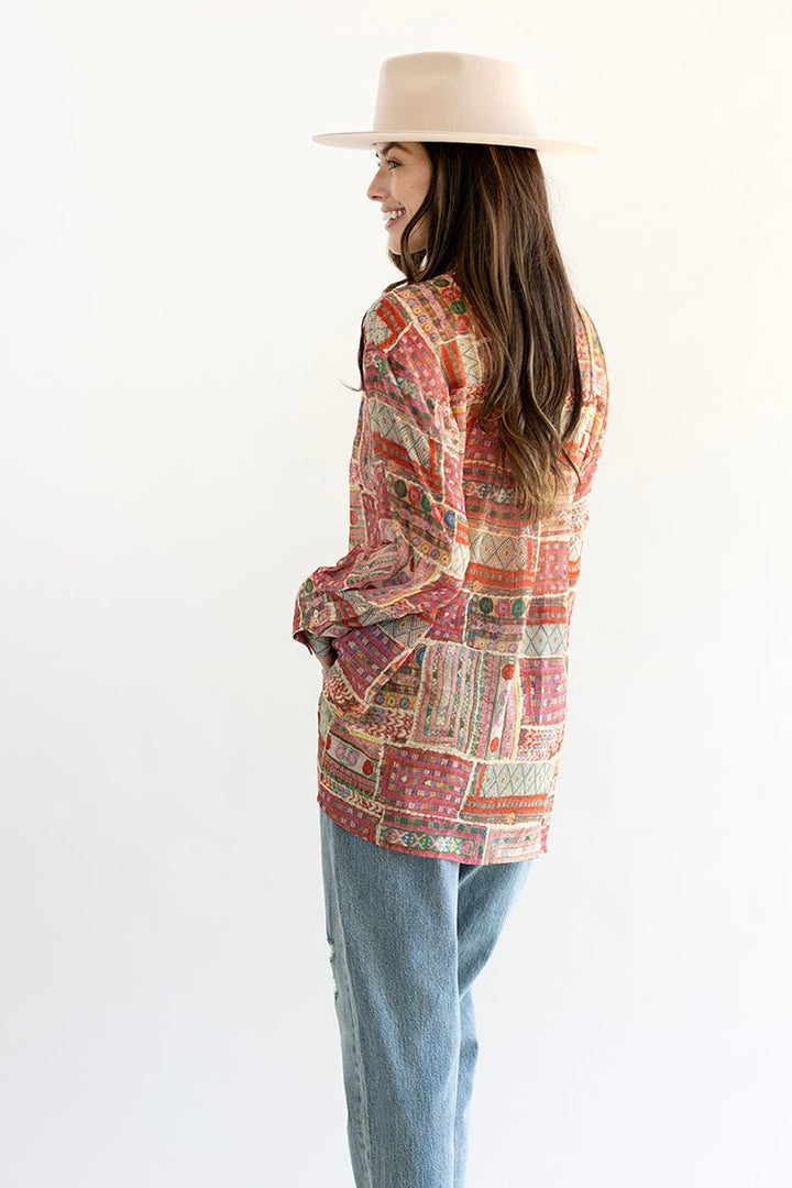 Multicolored Patchwork Print Blouse - Flea Style