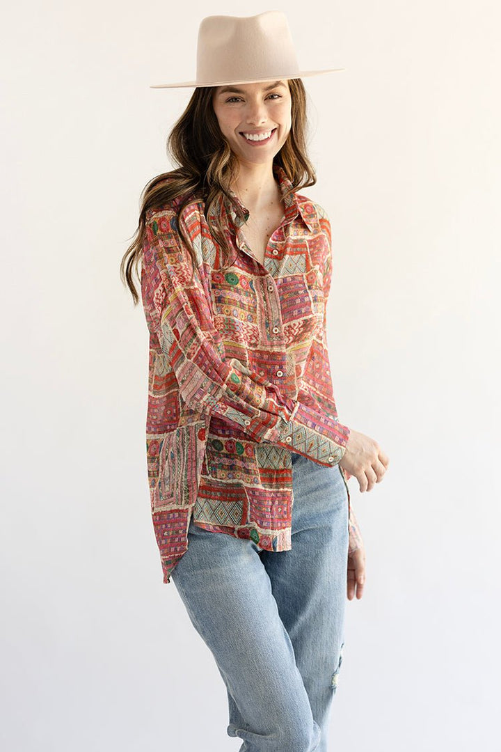 Multicolored Patchwork Print Blouse - Flea Style