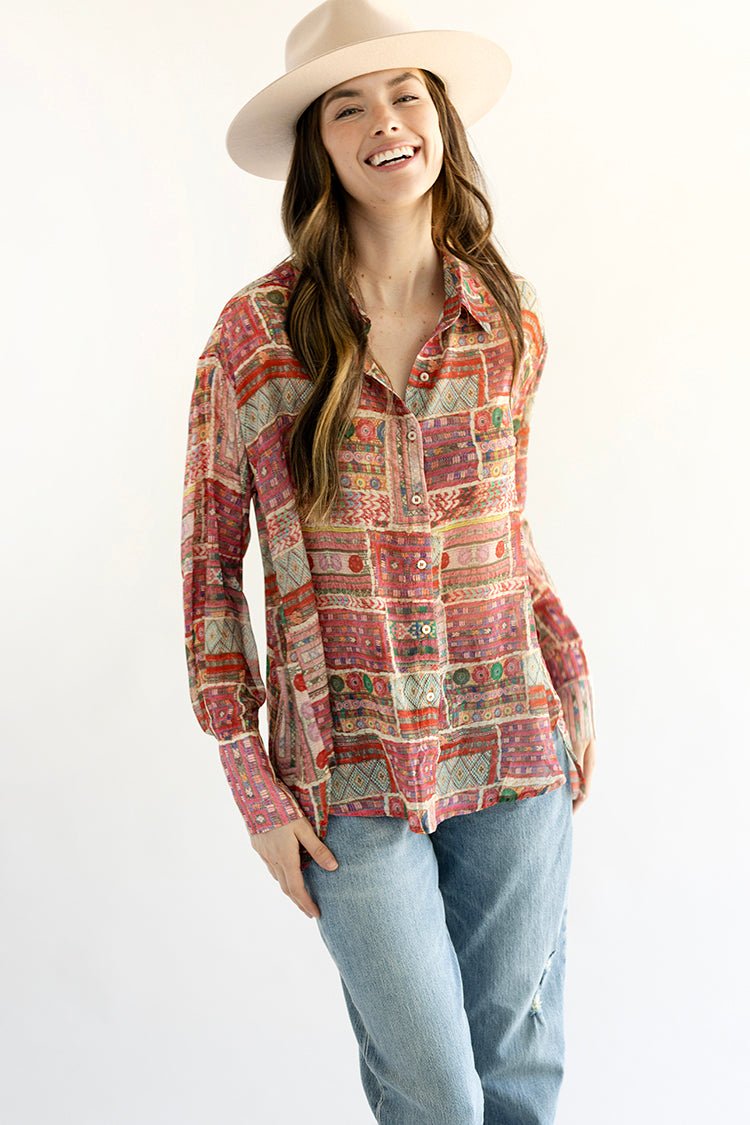 Multicolored Patchwork Print Blouse - Flea Style