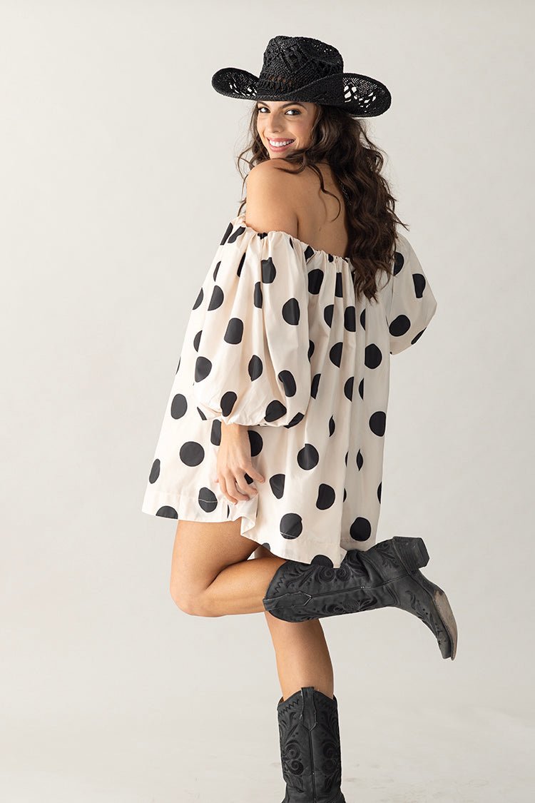 Off the Shoulder Polka Dot Mini Dress - Flea Style