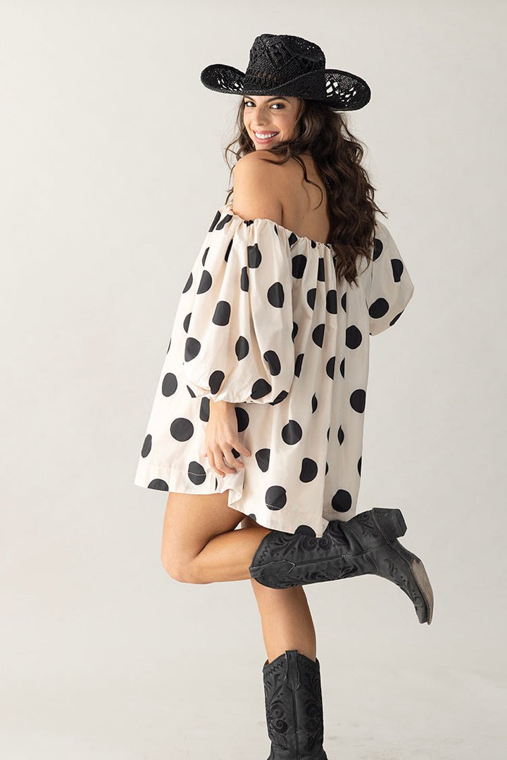 Off the Shoulder Polka Dot Mini Dress - Flea Style