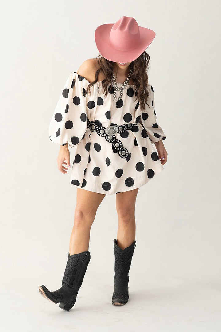 Off the Shoulder Polka Dot Mini Dress - Flea Style