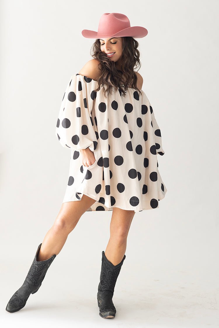 Off the Shoulder Polka Dot Mini Dress - Flea Style