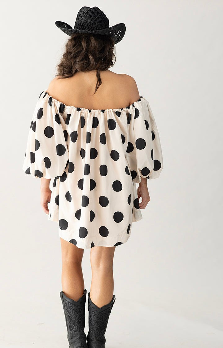 Off the Shoulder Polka Dot Mini Dress - Flea Style