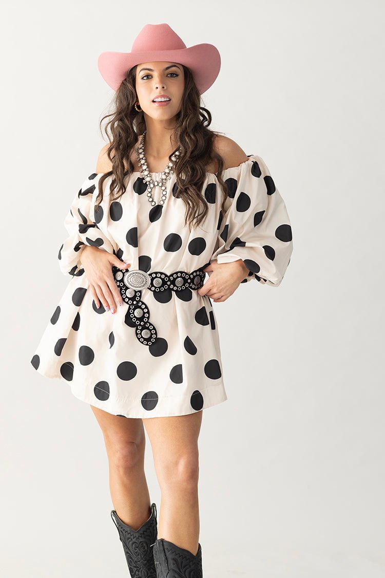 Off the Shoulder Polka Dot Mini Dress - Flea Style