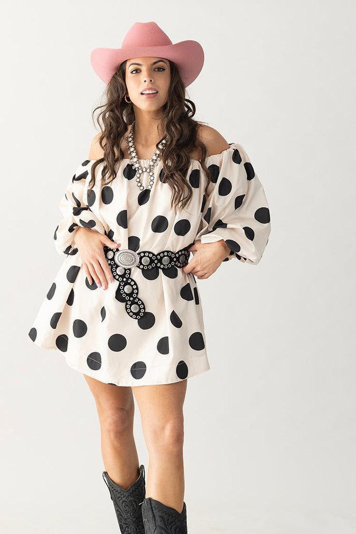 Off the Shoulder Polka Dot Mini Dress - Flea Style