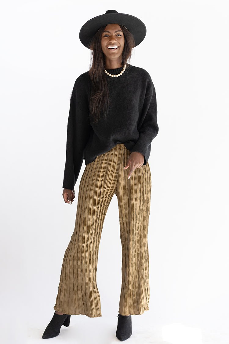 Olive Plisse Flowy Pant - Flea Style