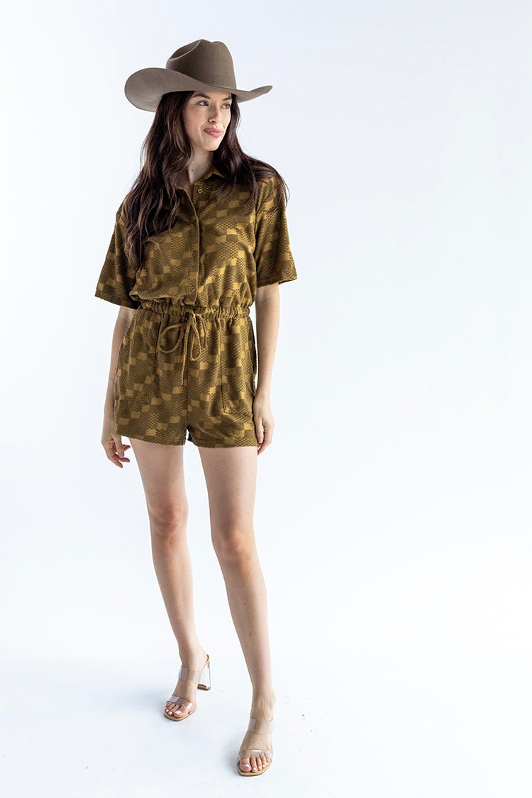 Olive Textured Button Down Romper - Flea Style